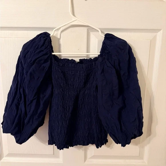 Anthropologie Maeve Navy Puff Sleeve Blouse - Picture 3 of 3